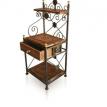 Antique Wood & Metal Corner Rack With One Storage Drawer 